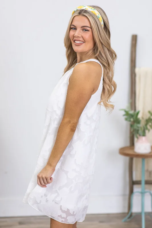 Midi dresses with cold - shoulder cutouts for a trendy style White Halter Neck Tonal Floral Lace Dress