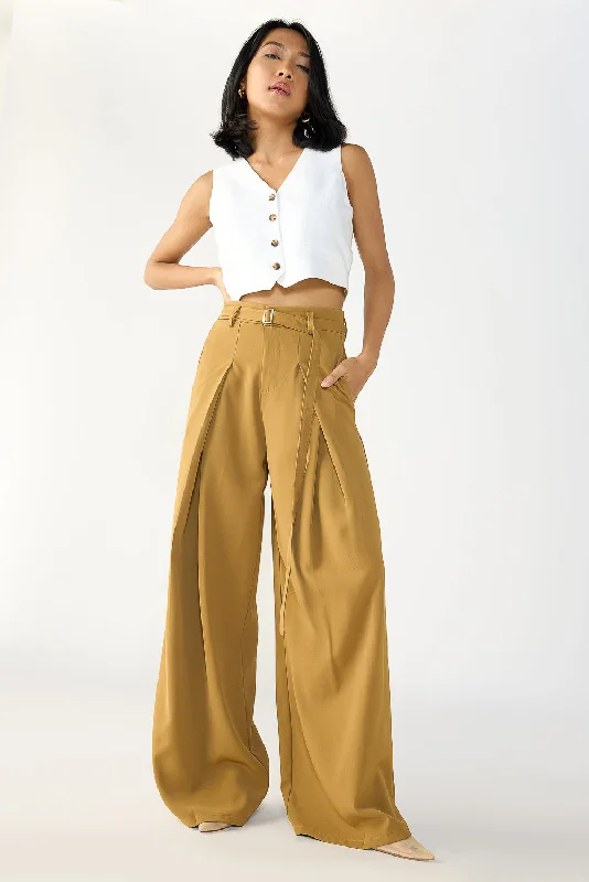 Cigarette Style Women's Printed Linen Blend Pants for Casual DaysClay Brown Belted Flared Korean Pants Cigarette Style Women's Printed Linen Blend Pants for Casual DaysClay Brown Belted Flared Korean Pants