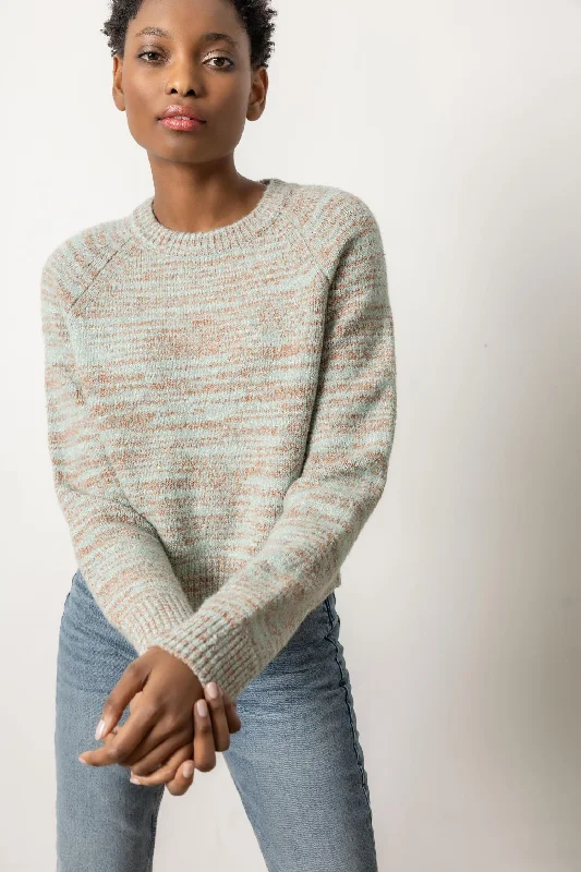 Cropped Women's Angora Blend Sweaters for a Trendy LookRibbed Neck Raglan Sweater in Frost Space Dye Cropped Women's Angora Blend Sweaters for a Trendy LookRibbed Neck Raglan Sweater in Frost Space Dye