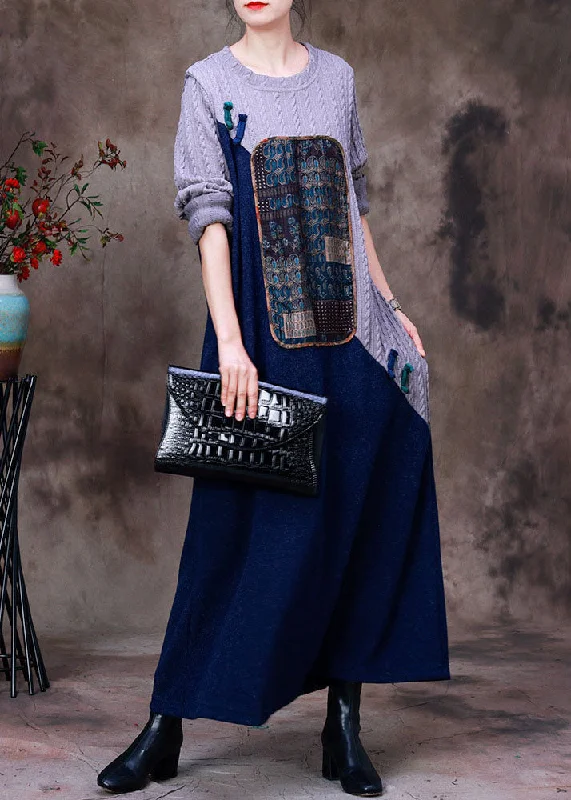 Mock Neck Women's Angora Blend Sweater Dresses in Solid ColorsWomen Grey Blue Patchwork Oriental Button Knit Sweater Dress Long Sleeve Mock Neck Women's Angora Blend Sweater Dresses in Solid ColorsWomen Grey Blue Patchwork Oriental Button Knit Sweater Dress Long Sleeve