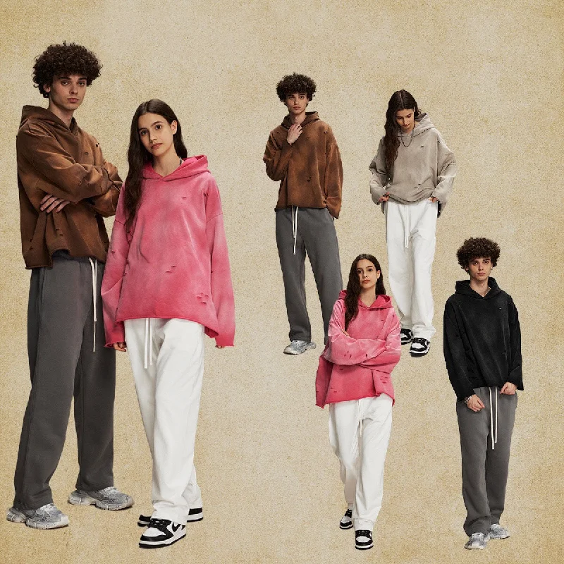 Women's pullover hoodie with a side slit for a modern and relaxed fitAG 450g Irregular Ripped Hoodie Women's pullover hoodie with a side slit for a modern and relaxed fitAG 450g Irregular Ripped Hoodie