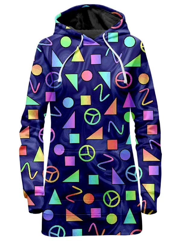 Women's sherpa - lined hoodie for extreme cold weather outdoor activitiesRetro Shapes Peace Symbols Blue Hoodie Dress Women's sherpa - lined hoodie for extreme cold weather outdoor activitiesRetro Shapes Peace Symbols Blue Hoodie Dress