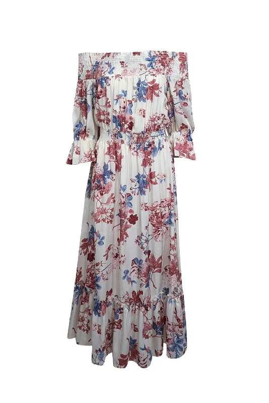 Maxi Women Dress with Floral Print for a Bohemian Vibe Maxi Women Dress with Floral Print for a Bohemian Vibe MISA Los Angeles - White w/ Red & Blue Floral Print Satin Smock Neck Dress Sz S Maxi Women Dress with Floral Print for a Bohemian Vibe Maxi Women Dress with Floral Print for a Bohemian Vibe MISA Los Angeles - White w/ Red & Blue Floral Print Satin Smock Neck Dress Sz S
