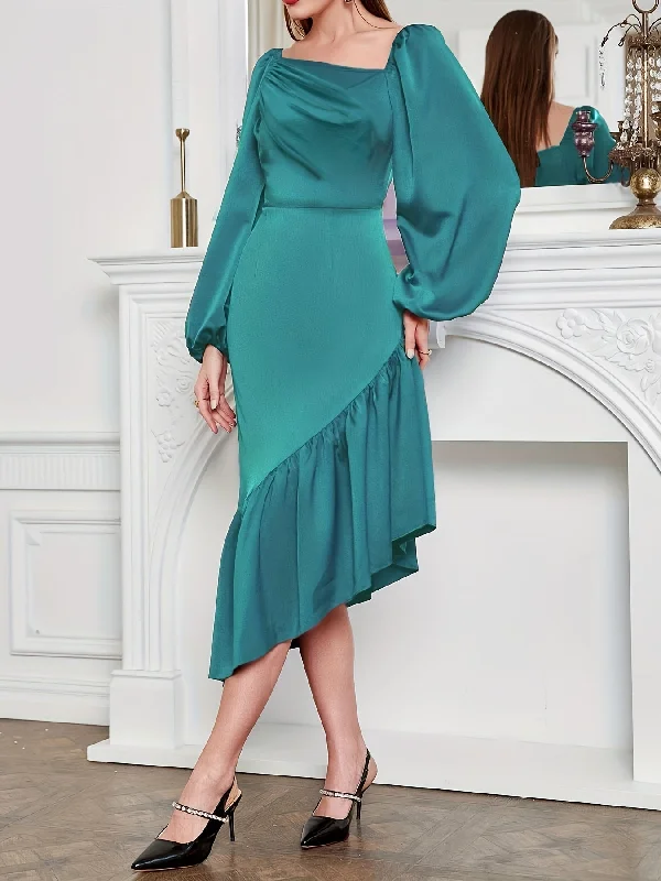 Empire Waist Women Dress to Accentuate the Bust and Conceal the Waist Empire Waist Women Dress to Accentuate the Bust and Conceal the Waist Sixsr Solid Asymmetrical Hem Smocked Dress, Elegant Lantern Sleeve Dress For Spring & Fall, Women's Clothing Empire Waist Women Dress to Accentuate the Bust and Conceal the Waist Empire Waist Women Dress to Accentuate the Bust and Conceal the Waist Sixsr Solid Asymmetrical Hem Smocked Dress, Elegant Lantern Sleeve Dress For Spring & Fall, Women's Clothing