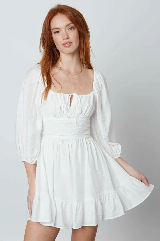 Wedding guest dresses with fringe accents for a bohemian - inspired weddingEnchanting White Three-Quarter Sleeve Mini Dress