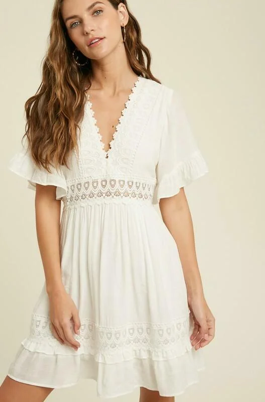 Wedding guest dresses with gathered skirts and V - necklinesHeart Of Soul Ivory Short Sleeve Mini Dress Wedding guest dresses with gathered skirts and V - necklinesHeart Of Soul Ivory Short Sleeve Mini Dress