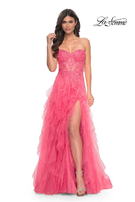 Party dresses with a denim material for a casual yet stylish lookLa Femme Dress 32286 Party dresses with a denim material for a casual yet stylish lookLa Femme Dress 32286