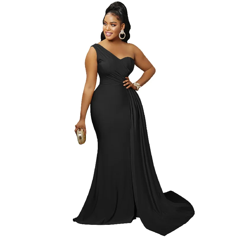 Prom dresses with tiered lace skirts and off - the - shoulder necklines for a feminine and elegant formal affairS4068F Fashion Solid Color Party Tight One Shoulder Sleeve evening dresses women long Prom dresses with tiered lace skirts and off - the - shoulder necklines for a feminine and elegant formal affairS4068F Fashion Solid Color Party Tight One Shoulder Sleeve evening dresses women long