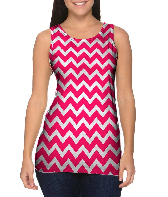 Plus Size Women's Embroidered Tank Tops in Boho StylesChevron Thick Pink