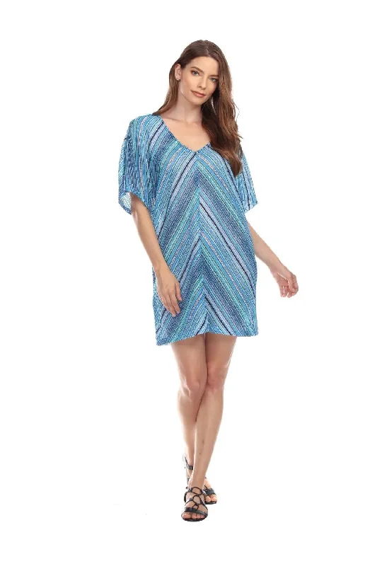 Wrinkle - resistant cover ups for easy travel to beach destinationsCasual Tunic Cover-Up In Multi-Color Stripes In Polyester Wrinkle - resistant cover ups for easy travel to beach destinationsCasual Tunic Cover-Up In Multi-Color Stripes In Polyester